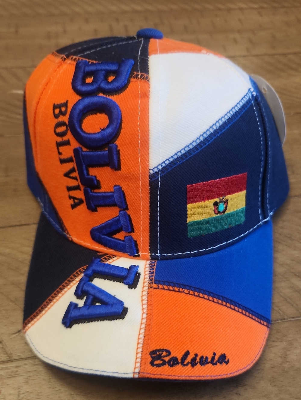 Hunter Orange, Blue, White Colorblock Baseball Cap with Flag Patch